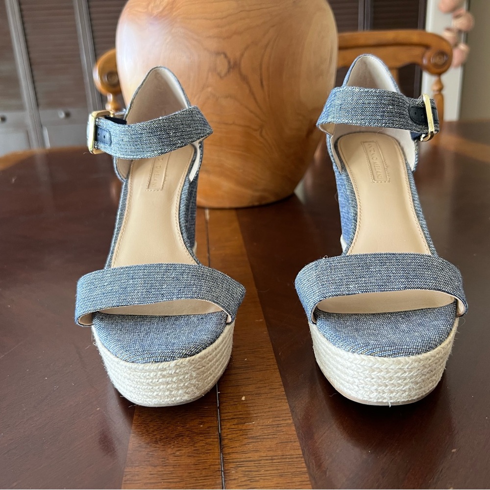 ANTONIO MELANI Blue and Cream Platform Sandals